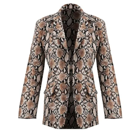 

Hirigin 2019 Fashion Women Ladies Snakeskin Long Sleeve Suit Cardigan Coat Blazer Formal Office Jacket Suit