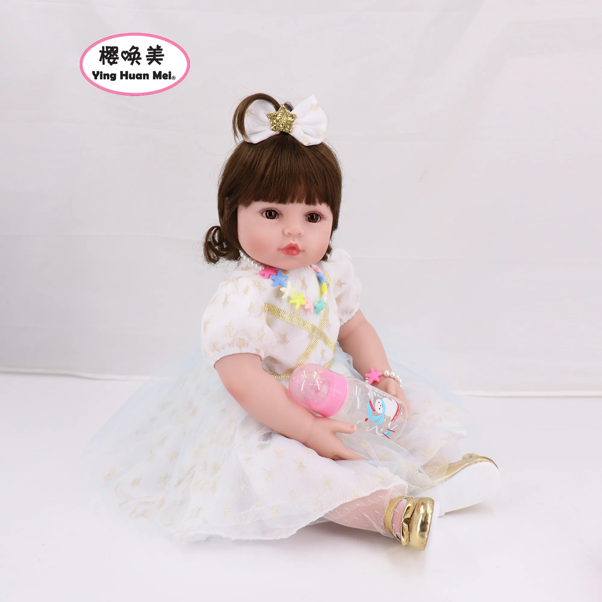 

61cm Silicone Reborn Baby Dolls Silicone Vinyl Reborn Baby Doll Toy For Girl Toddlers Cloth Body Handmade Lifelike Long Hair Toy
