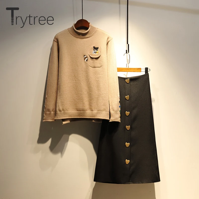 Trytree/осенне зимний женский костюм из двух предметов Повседневная водолазка топы