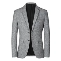 men blazer solid color single breasted autumn winter two buttons pockets suit coat for wedding