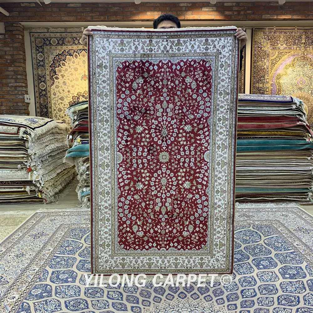 

Yilong 3 'x 5' Тебриз шелковый ковер красный все ручной работы турецкие шелковые коврики (YXR328B)