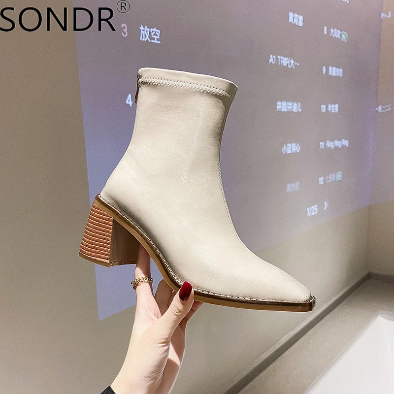 

Женские ботинки на молнии, ботильоны на высоком каблуке, простые ботинки челси, 2021