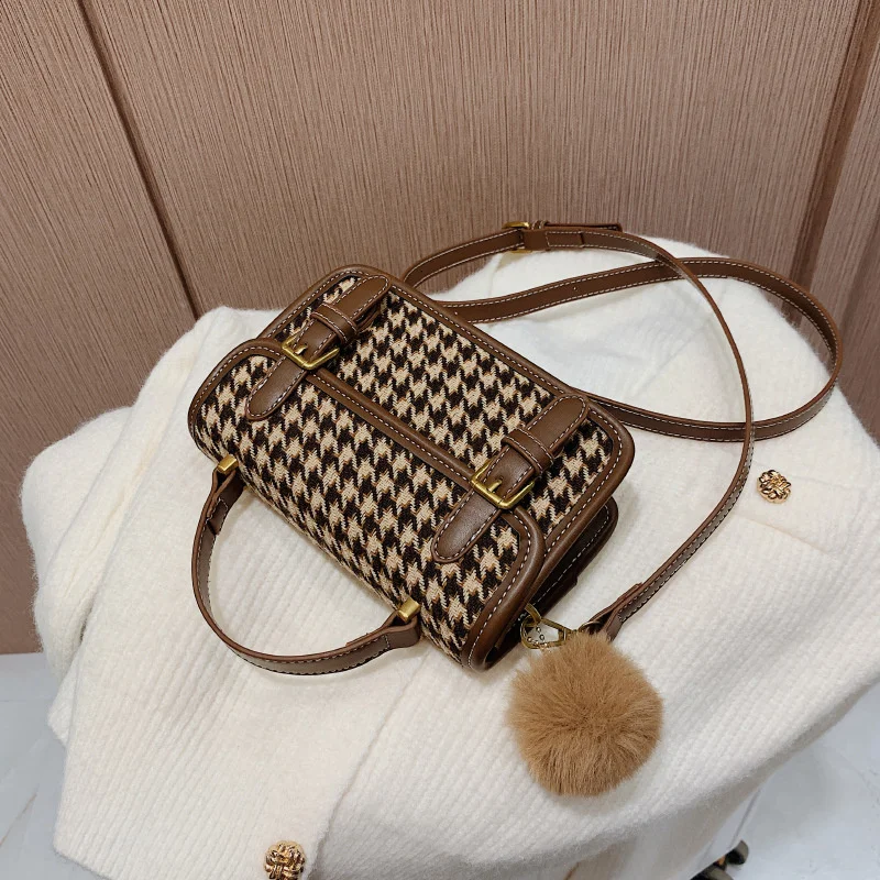 

Popular Portable Small Bag Women's New Fashion Checkered Small Square Bag Fashion Thousand Bird Checkered Single Shoulder