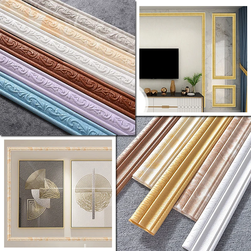 3D пена тиснением угловая линия самоклеящиеся настенные талии Водонепроницаемый