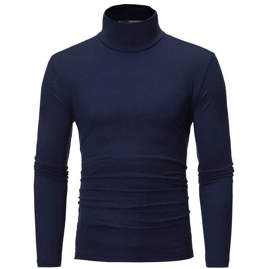 High Collar casual T-shirt 2022 Autumn And Winter New Solid Color Wild Men's Slim Long-sleeved Bottoming | Мужская одежда