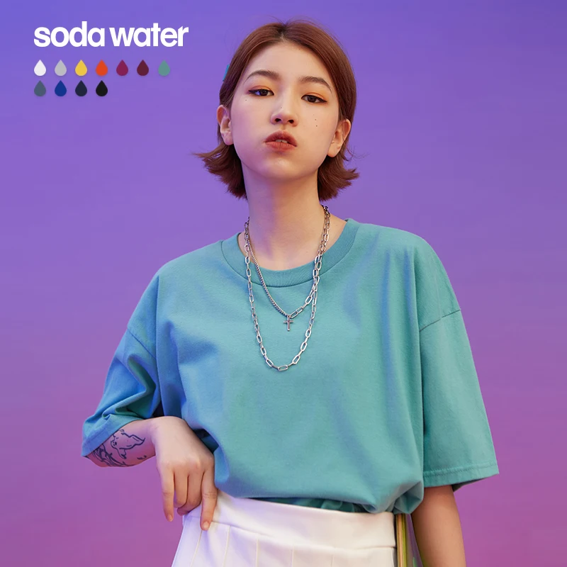 Женская футболка с круглым вырезом SODAWATER Girl однотонная Повседневная из 100% хлопка