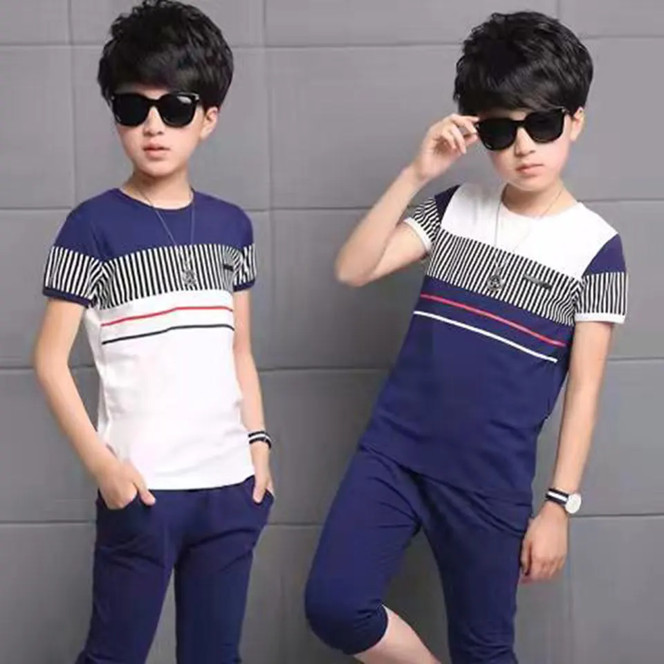 2021 Two Colors Newborn Baby Boy Clothes T-Shirt Pants Outfits 2Pcs 3T 4 5 6 7 8 9 10 11 12Yrs Summer |