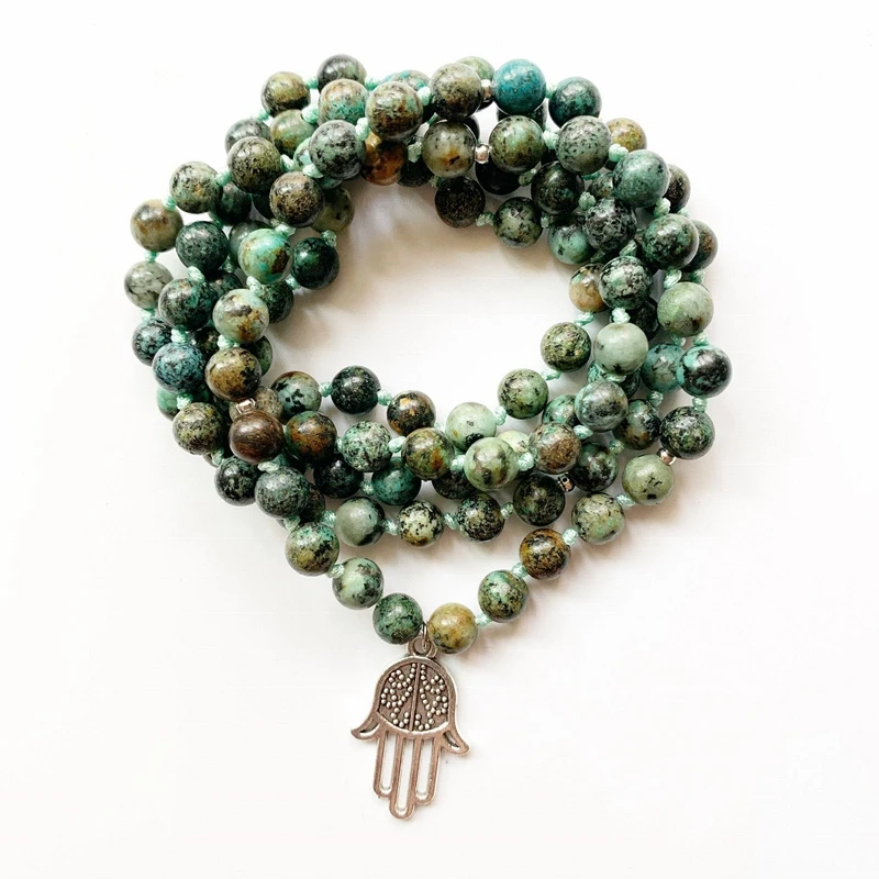Натуральный Африканский Бирюзовый Камень Четки Будда декор ожерелье мала 108