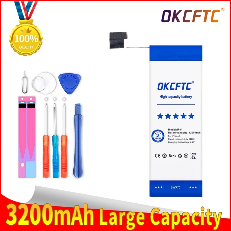 

OKCFTC 3200mAh High Capacity Phone Battery For iPhone 5 Replacement Batterie +Tool