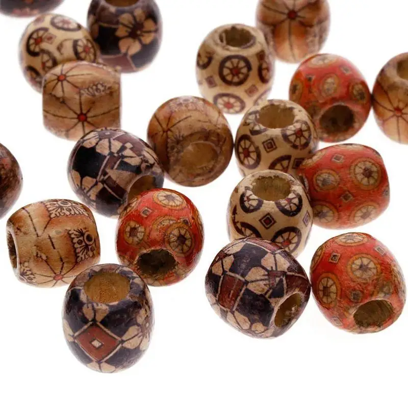 

Mixed DIY beaded 9*10mm printed large hole beads 100pcs/pack bucket pain beads wooden wooden pattern wooden beads I3K5