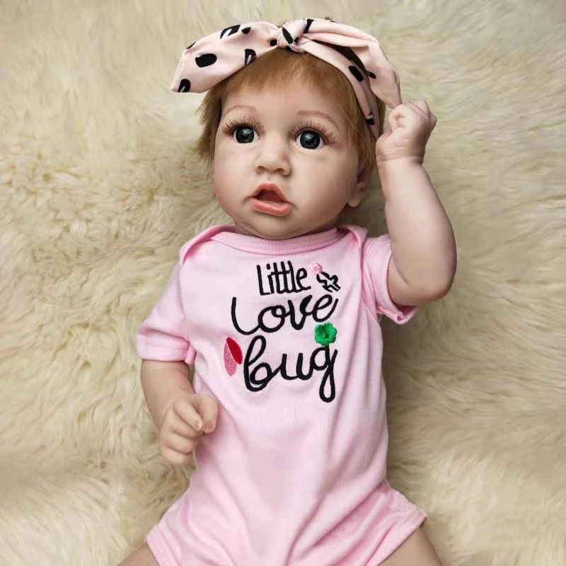 

Realistic Saskia Reborn Baby Dolls Grey Eyes Girls Full Silicone Doll