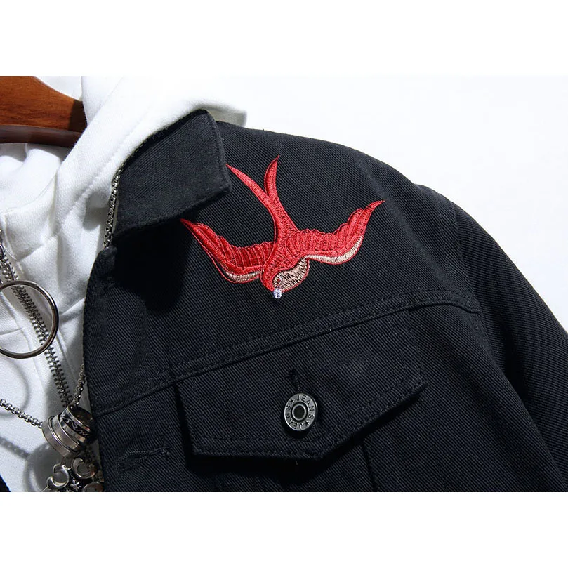 Джинсовая куртка с вышивкой в виде роз Мужская черная джинсовая рубашка Sukajan