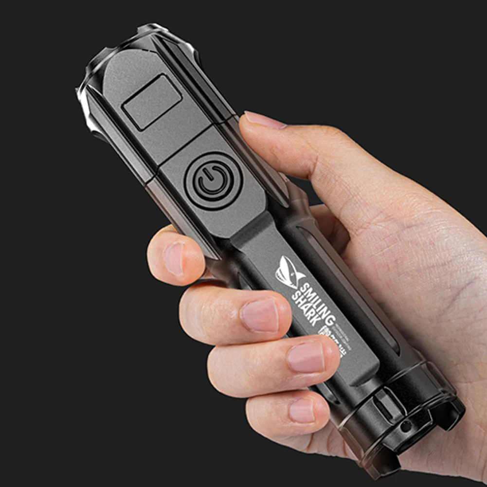 

Светодиодный фонарик с 3 режимами освещения, зарядка через USB, аккумулятор 1200 мАч, портативный фонарик для наружного ночного освещения, кемп...