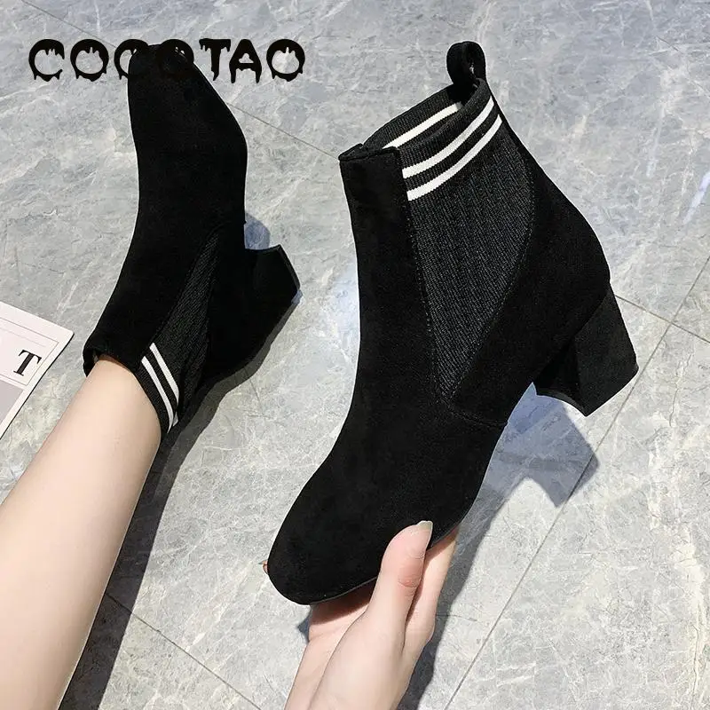 Женские ботинки в британском стиле Сезон осень Модель 2019 года Эластичные вязаные