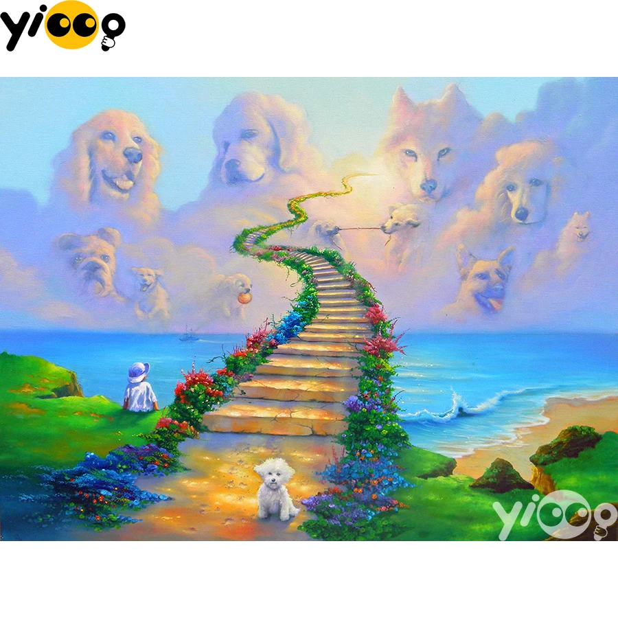 

Full Square/Round Drill Diamond Painting Cross Stitch Embroidery Dogs in the Heaven Rhinestone Mosaic Home Decor Gift BX2148
