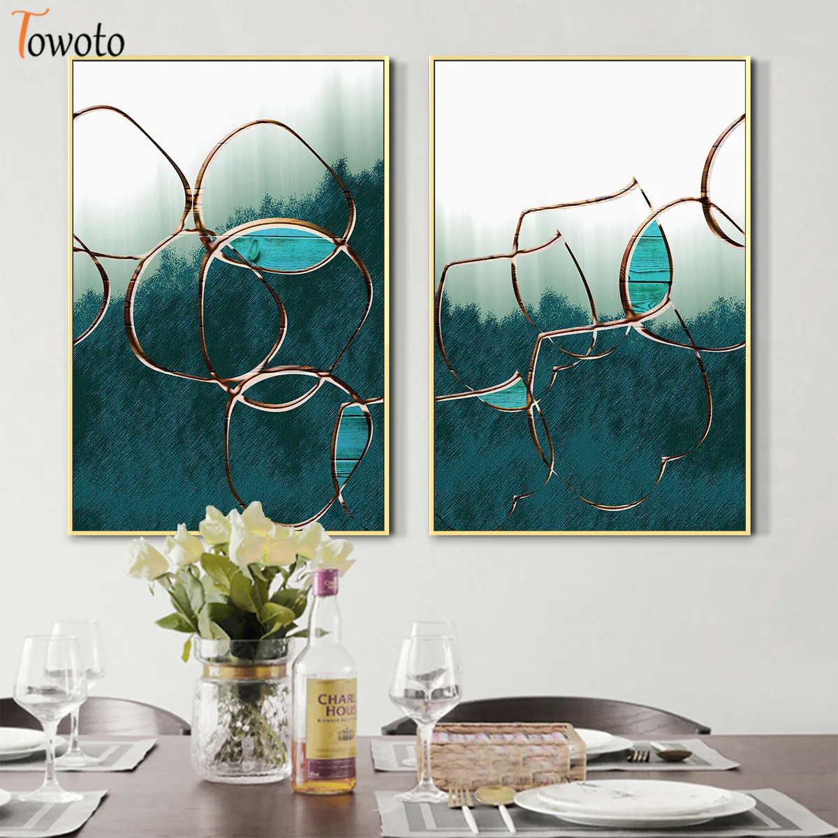 Изумрудная зеленая абстрактная Золотая живопись Большой размер плакат печать