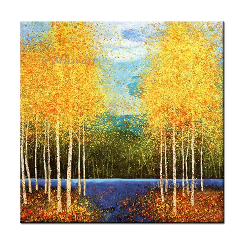 

Heavy Textured Forest Scenery Abstract 100% Hand Painted Birch Tree Oil Painting Wall Pictures Art Canvas Wall Decoration Pieces