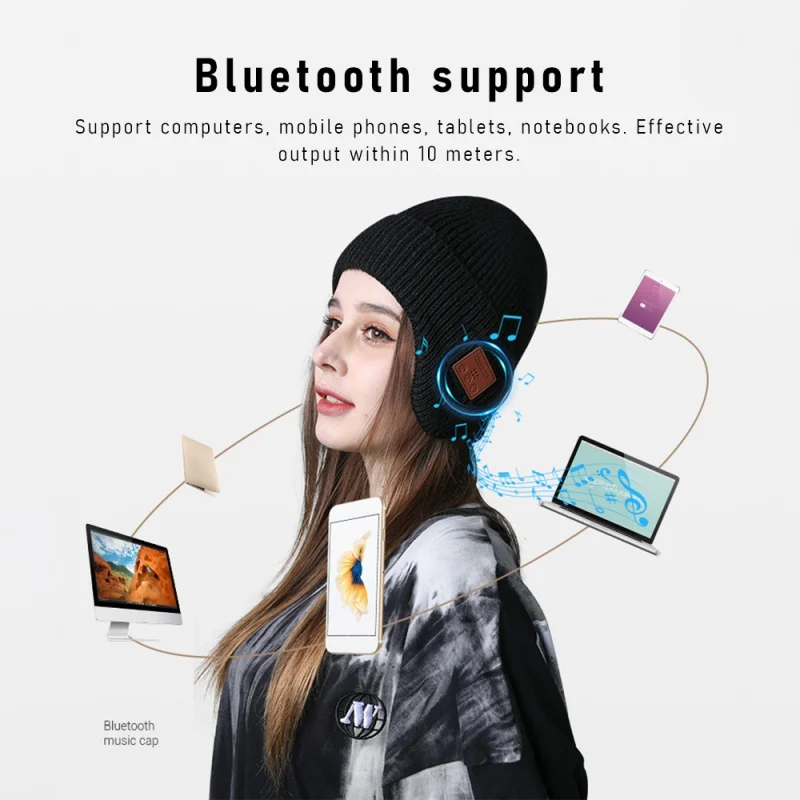 

Outdoor Bluetooth 5.0 Knit Music Hat Winter Unisex Warm Sport Knitted Hat Stereo Music Headband Cap Bluetooth Beanie Hat