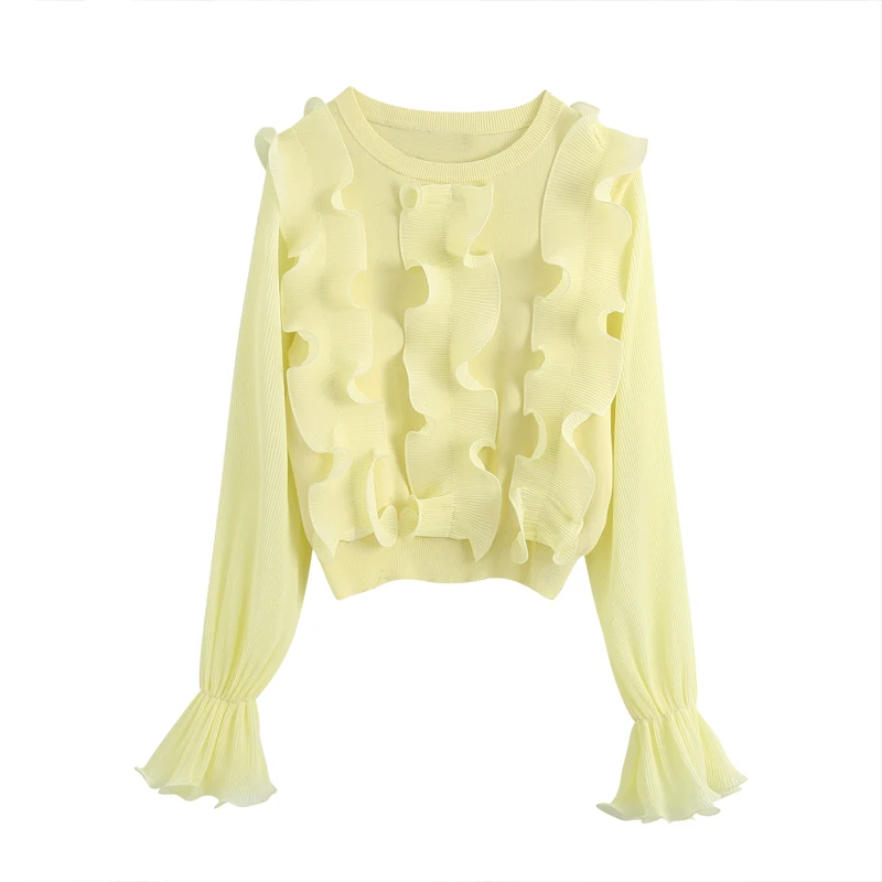 Casual Women Ruffles Knitted sweater 2020 autumn winter Long sleeve ruffled female Ladies pullover jumpers YNZZU YT913 | Женская одежда