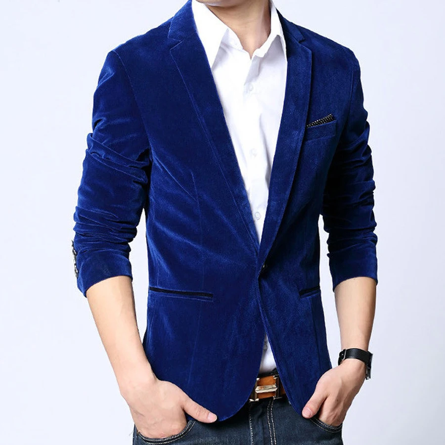 

HOT SALE Mens blazers 2021 slim fit cotton velvet male jacket spring and autumn black blue notch lapel casual coat Free shipping