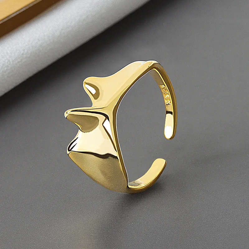 

Authentic 925 Sterling Silver New Simple irregular Open Adjustable Finger Rings for Women Fashion Band Female Bijoux gold color