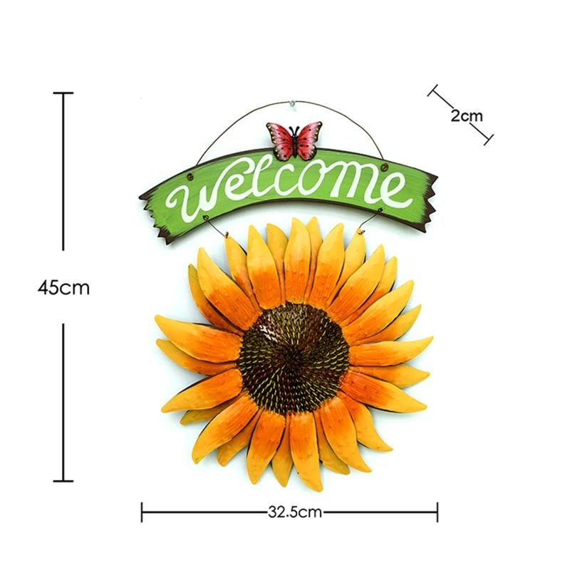 

Vintage Iron Hang Sunflower Welcomeing Sign 15in Garden Door Hanging Home Decor