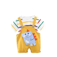 new kids summer cartoon sportswear children striped t shirt overalls 2pcssets boy girl costume toddler infant cotton tracksuit