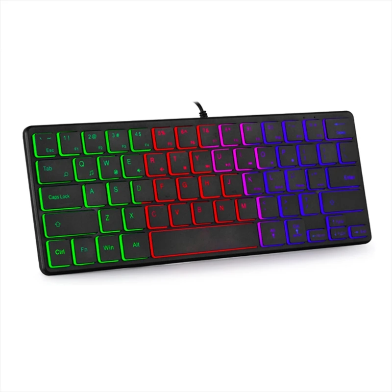 64 Keys Small Portable Gaming Keyboard LED Backlit Compact USB Wired Mini Mute Keyboard Programmable for Office Windows 24BB