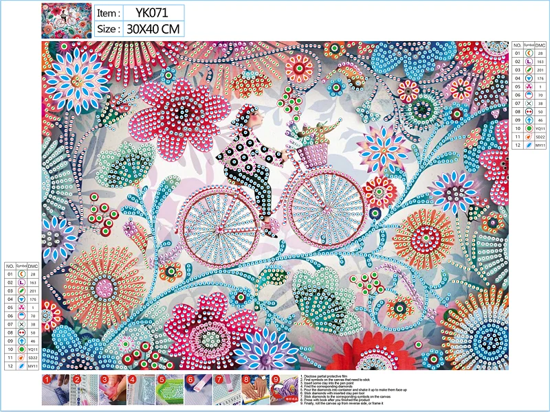 

Special Shaped Art Flowers Girl Riding Bike 5D DIY Diamond Painting Cross Stitch Partial Square Set Embroidery Kit Crystal Drill