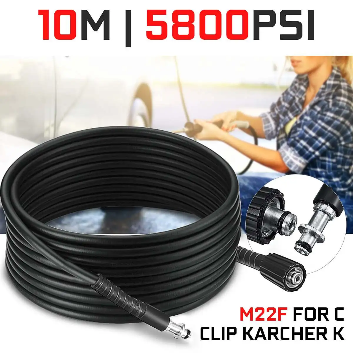 

10m High Pressure Washer Cleaning Hose Adaptor for Karcher K 9mm Quick Connect to M22 Car Cleaning Wash Nozzles Washing Tool