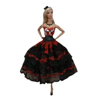 cosplay 11 5 red black sequin lace dress for barbie doll clothes off shoulder outfits princess gown vestido 16 bjd accessories