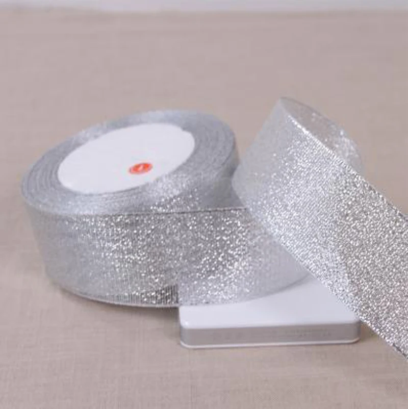 Серебряная полиэфирная лента 1 рулон 25 ярдов рождественское свадебное украшение