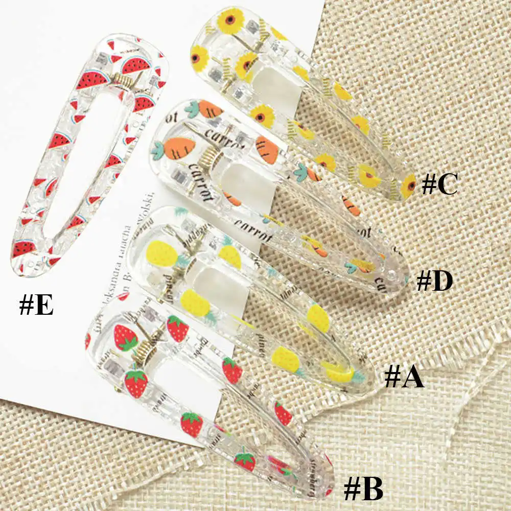 

Fruit Print Transparent Duckbill Clip Waterdrop Hair Clip Hairpins Children Girls Cute Cartoon Print Hair Clips