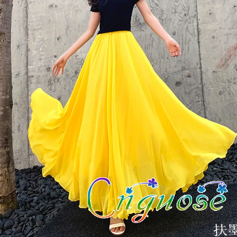 2020 Plus Large Size 4XL 5XL 7XL 6XL Summer Casual Female Yellow Chiffon Dance Woman Skirt Skirts Womens faldas largas elegantes