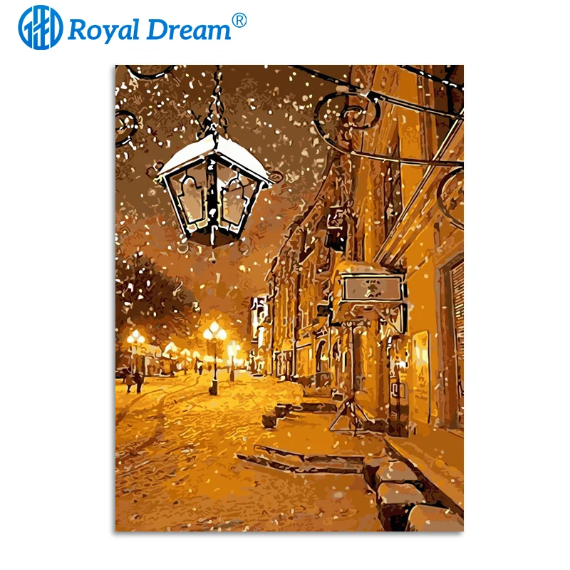 ROYALDREAM снежный уличный фонарь ландшафт искусственная роспись по номерам