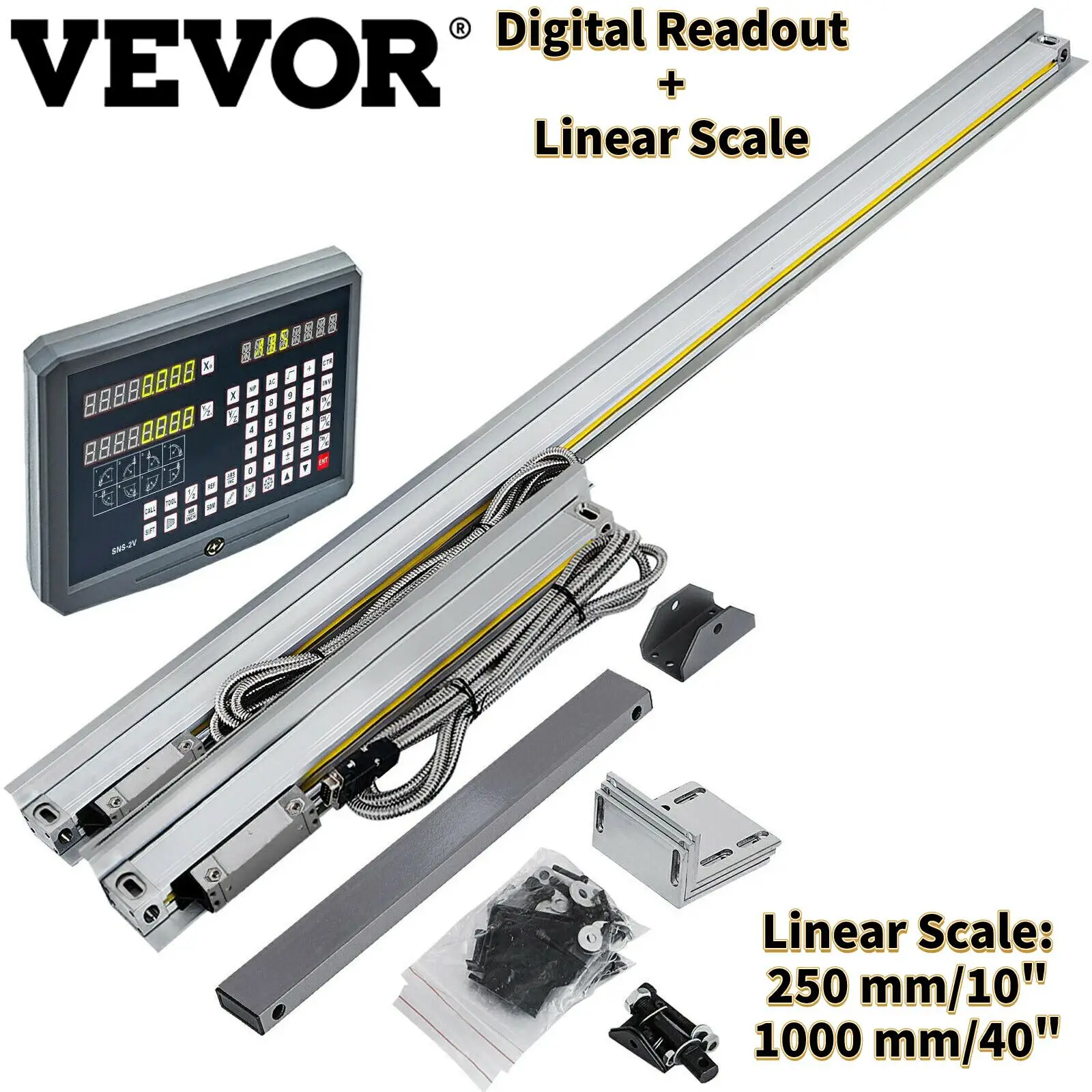 

VEVOR 2 Axis Digital Readout Display Meter 250MM 1000MM Linear Scale W/ Guard Plate for Milling Drilling Grinding Machine Lathe