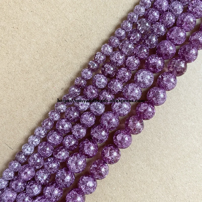 

Natural Stone Purple Dyed Snow Cracked Crystal Round Loose Beads 15" 4 6 8 10 12MM Pick Size For Jewelry Making DIY
