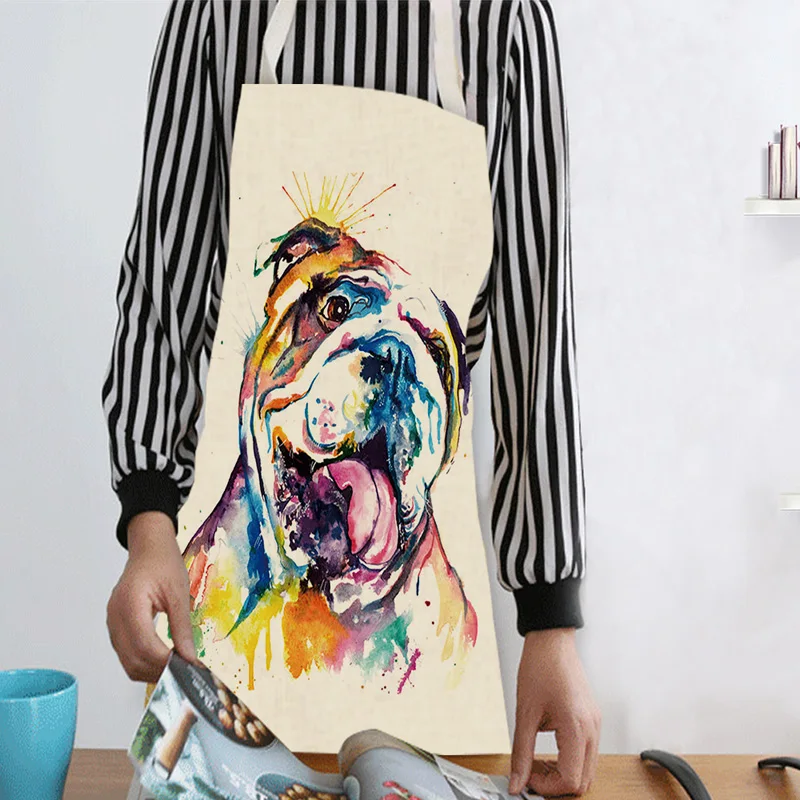 Кухонный Фартук забавная собака бульдог мультяшный Принт без рукавов хлопковые