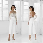 Белые шифоновые костюмы с длинным рукавом для матери невесты, свадебных торжеств, деловые брючные костюмы