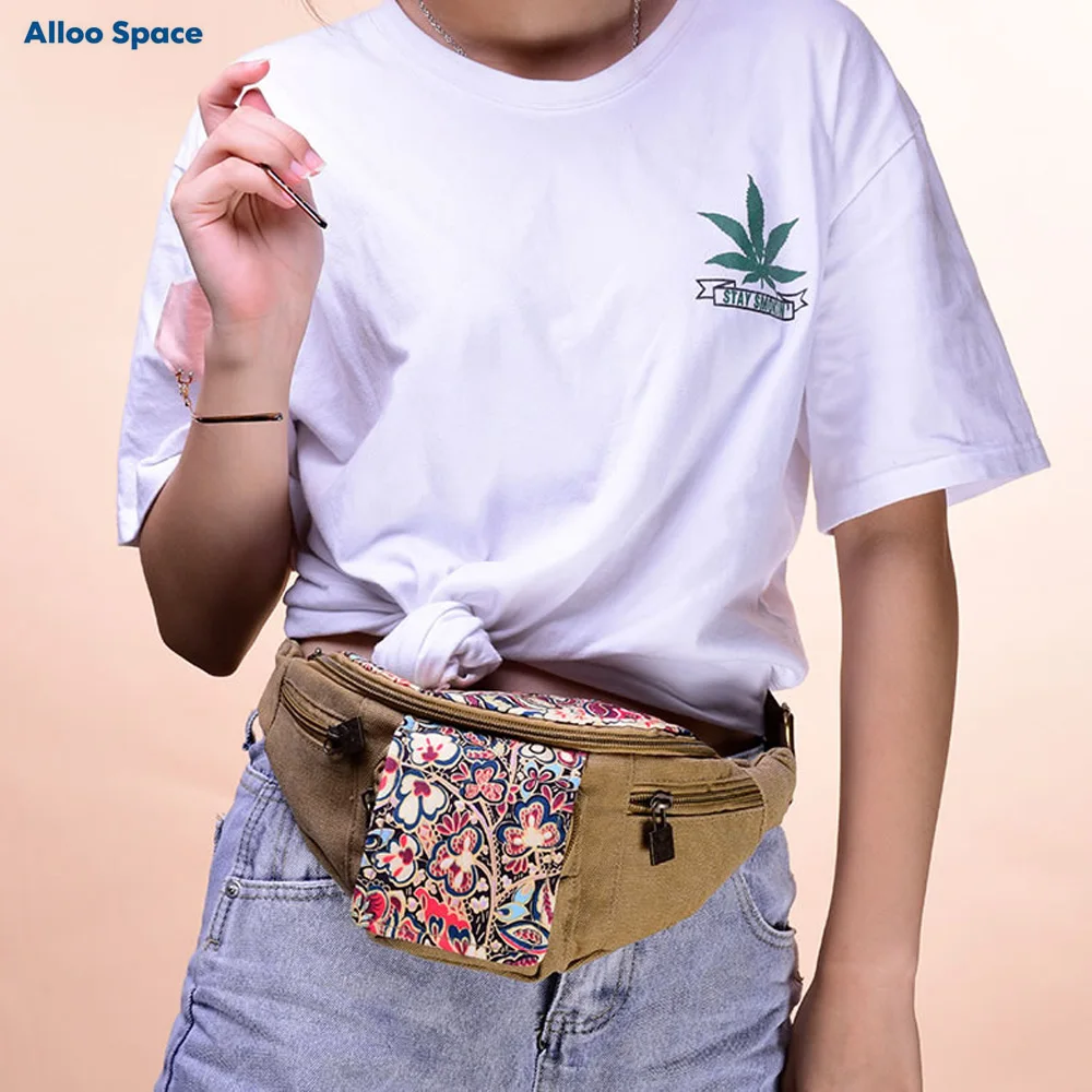 Печать холст бег Фанни национальный пакет для женщин леди поясная сумка