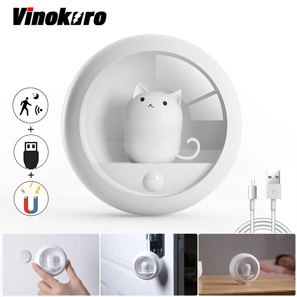 

Human Induction Lamp LED Night Light Table Lamps Cute Pet Cat Energy Saving Lights USB Rechargeable Cabinet Lamp Decoration Gift