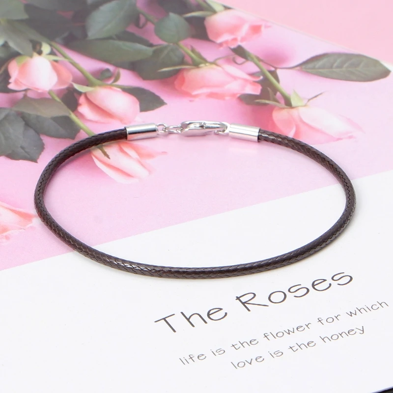 

652F Braided Leather Bracelet Wristband With Lobster Clasp Charm Beads DIY Jewelry