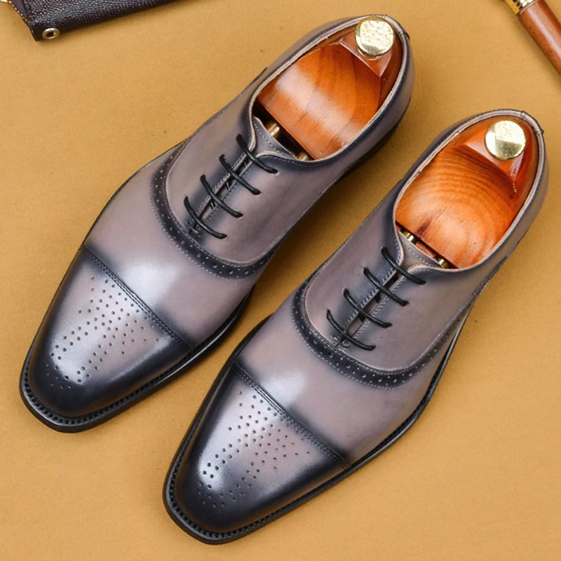 Большие размеры летние вечерние туфли-Броги из натуральной кожи Мужские дышащие