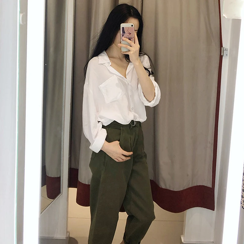 ZA Women's Loose Tooling Pants 2019 Autumn and Winter New Elastic Waist High Trousers England Wild Sports | Женская одежда