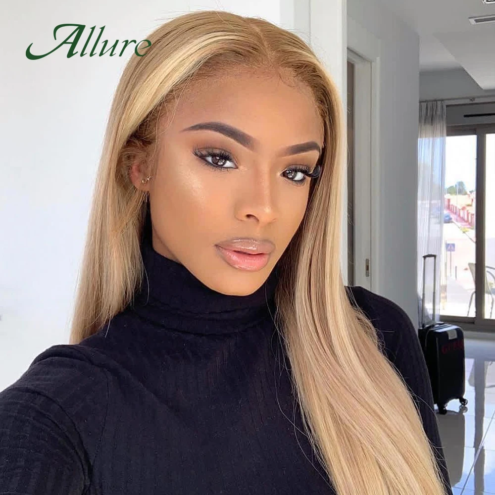 

Blonde Straight Human Hair Wig For Black Women Remy Brazilian Hair Wig With 4x4 Lace Closure Free Shipping Fake Scalp Allure