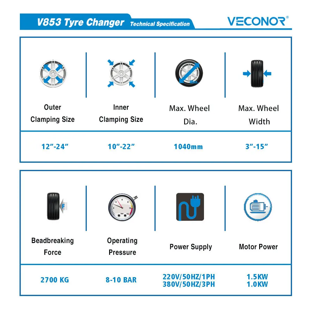 Автомобильный шиномонтажный станок V853 с автоматической наклонной колонкой и