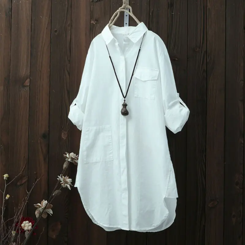 

Women Casual Long Blouse Ladies Loose Tops Holiday Plain Long Sleeve Comfy Womens Shirt Sheer Black White Army Green