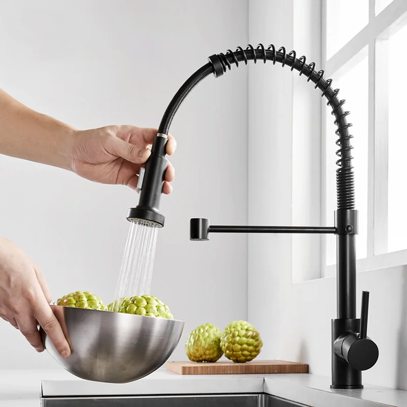 

Black Mixer Tap Kitchen Faucets Deck Mounted Mixer Tap Spring Pull Down Single Hole Sink Hot & Cold Water Mixer Sprayer Tap