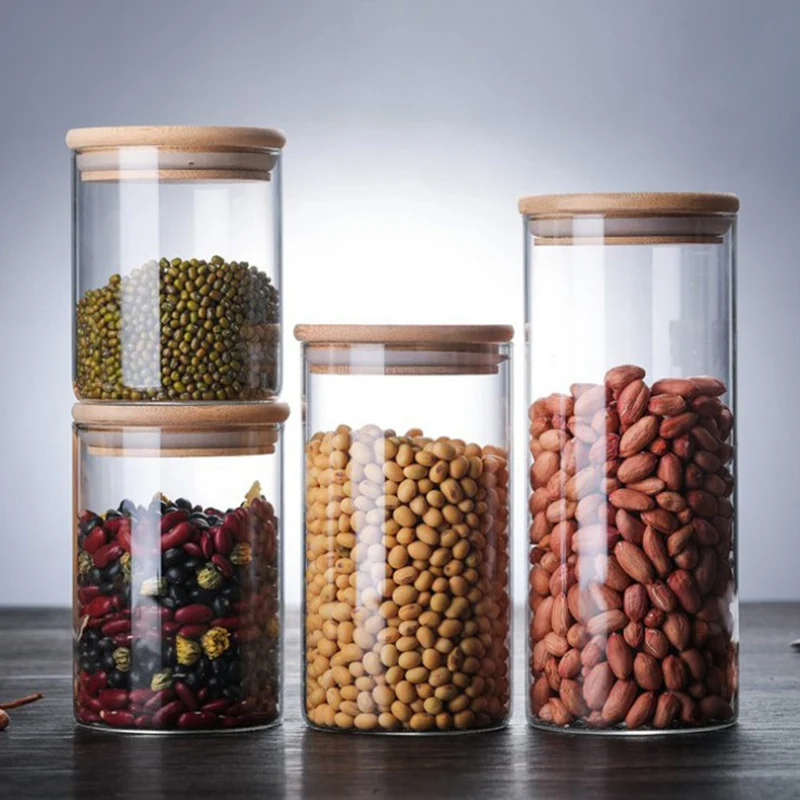 Sealed Canister Food Storage Bottles Container Storage Snacks Candy Storage Jars Kitchen Grain Storage Glass Jar With Bamboo Lid