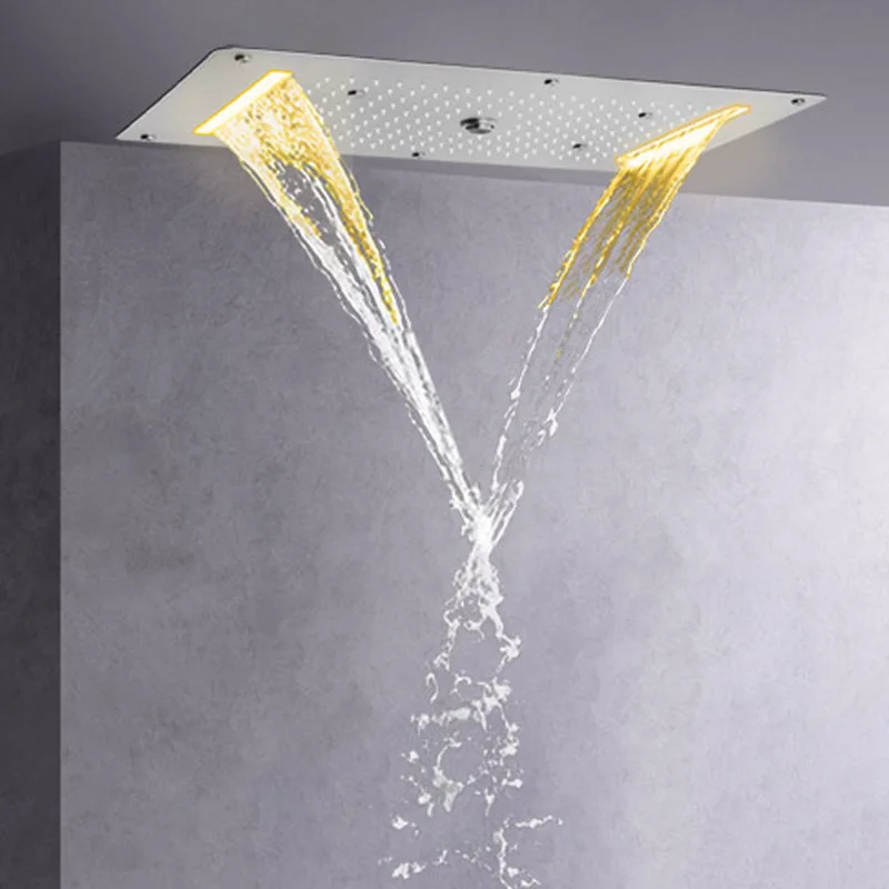 

Brushed Nickel Shower Mixer 70X38 CM LED Bathroom Multifunction Rainfall Waterfall Atomizing Bubble Shower System